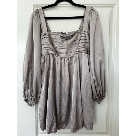 Abercrombie Emerson Satin Long-sleeve Mini Dress in Taupe Size Small Petite - Picture 2 of 8